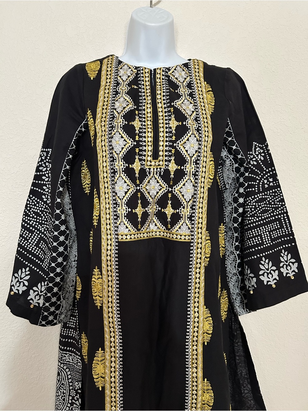 Women’s Saphire Black Kurta with mustard & White Embroidery
